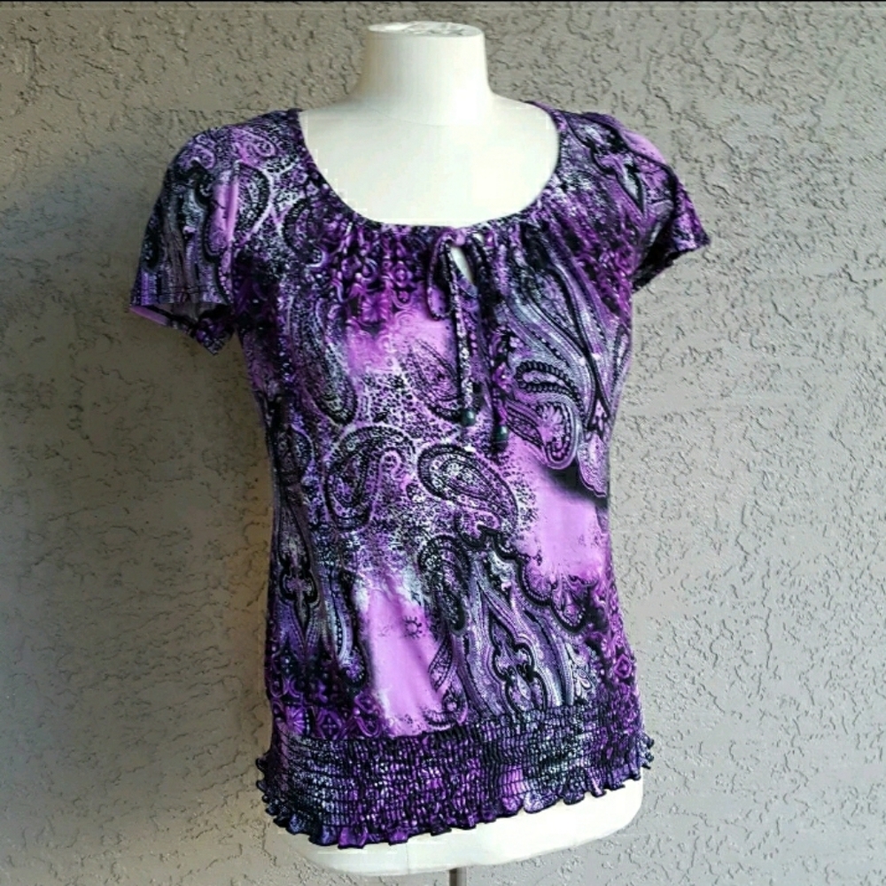 Reitmans Purple & Black Boho Paisley Blouse